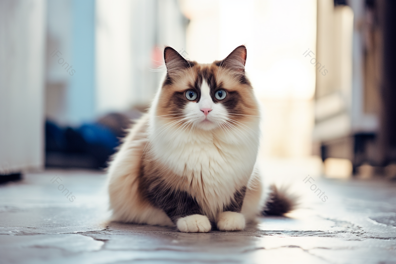 美丽的长毛布偶猫坐在地上慵懒的盯着前方,高清,摄影图,摄影图片,图片大全,摄影图免费下载